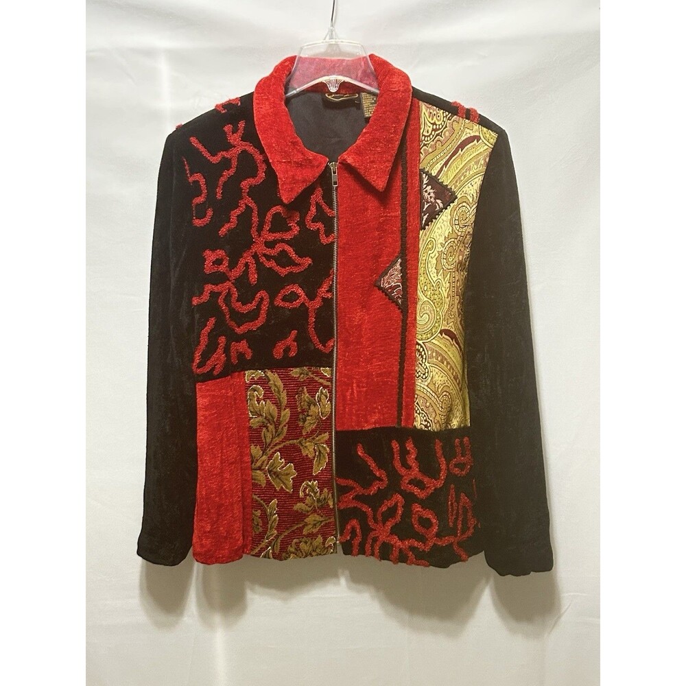 Julia Kim Womens Large Artsy Block Patchwork Rayon Jacket